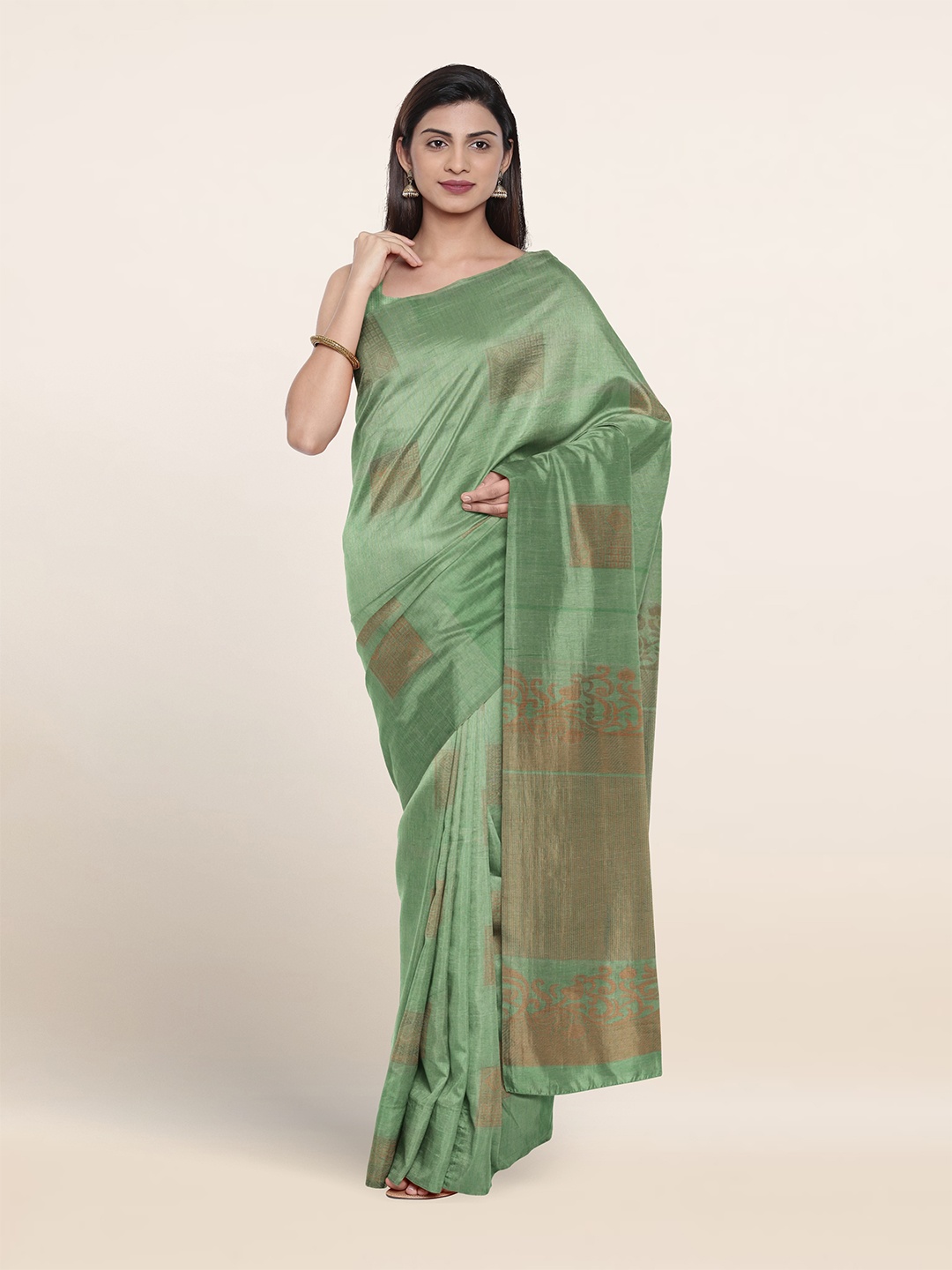 

Pothys Ethnic Motifs Woven Design Silk Cotton Saree, Green