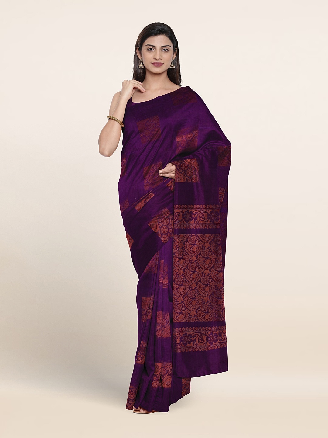 

Pothys Ethnic Motifs Woven Design Zari Silk Cotton Saree, Violet