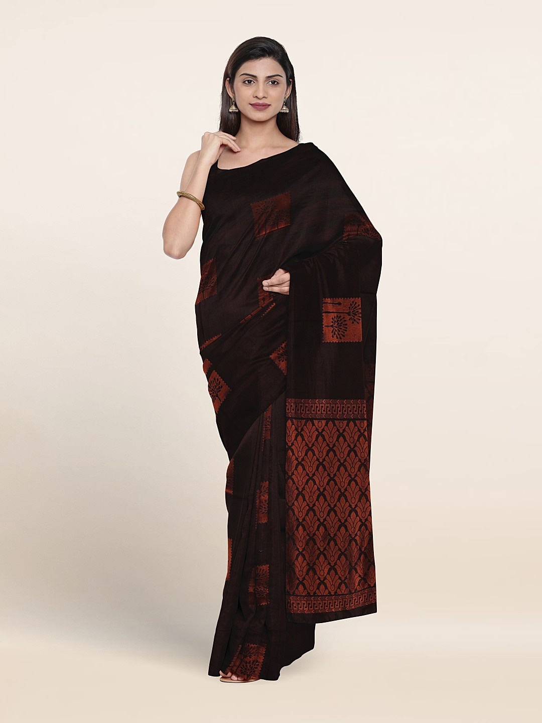 

Pothys Ethnic Motifs Woven Design Zari Silk Cotton Saree, Brown