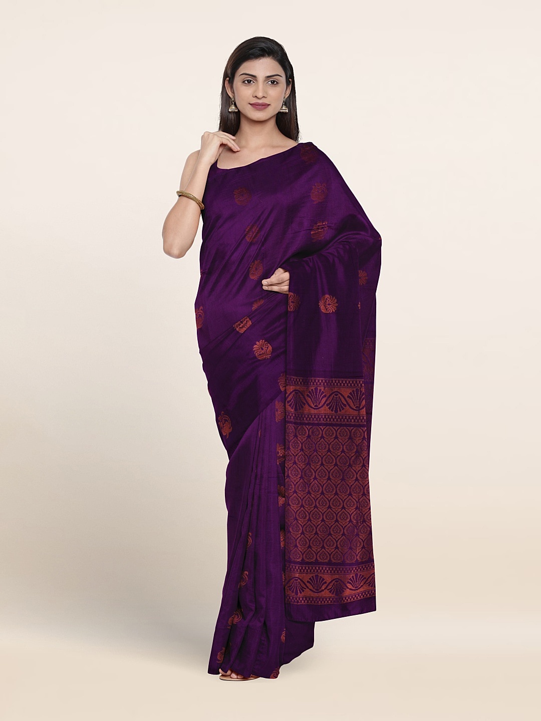 

Pothys Ethnic Motifs Woven Design Zari Silk Cotton Saree, Violet