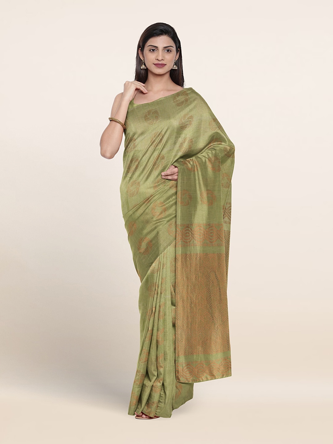 

Pothys Geometric Motif Woven Design Zari Pure Silk Saree, Green