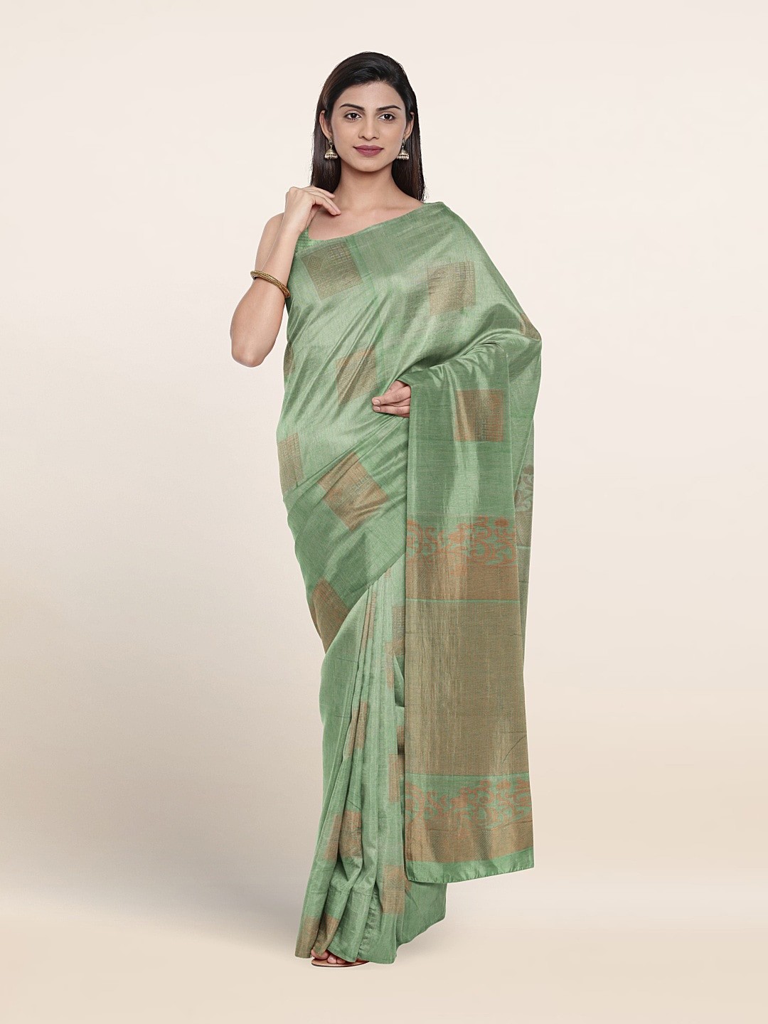 

Pothys Geometric Woven Design Zari Pure Silk Saree, Green