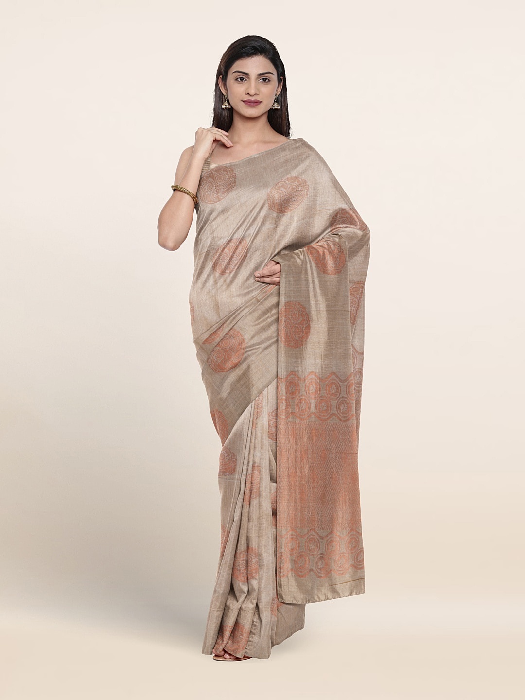 

Pothys Ethnic Motif Woven Design Zari Pure Silk Saree, Cream