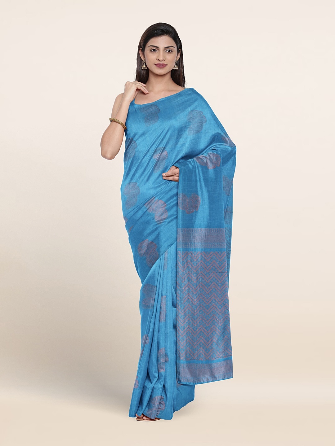 

Pothys Ethnic Motifs Woven Design Zari Silk Cotton Saree, Blue