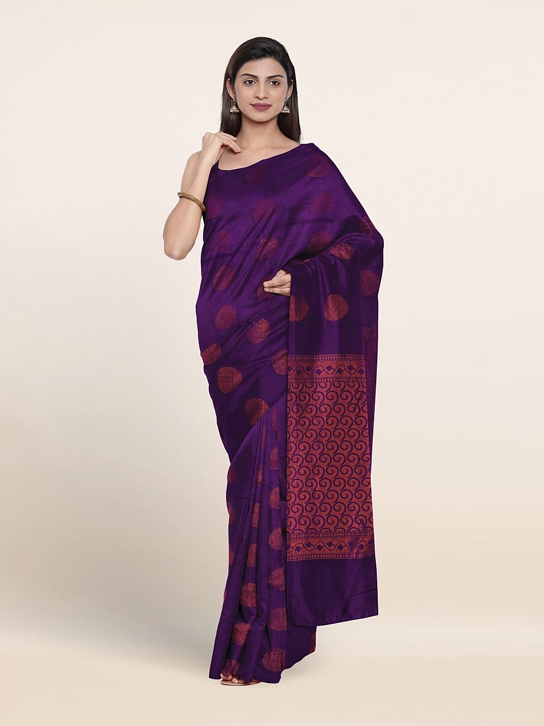 

Pothys Ethnic Motifs Woven Design Zari Silk Cotton Saree, Violet