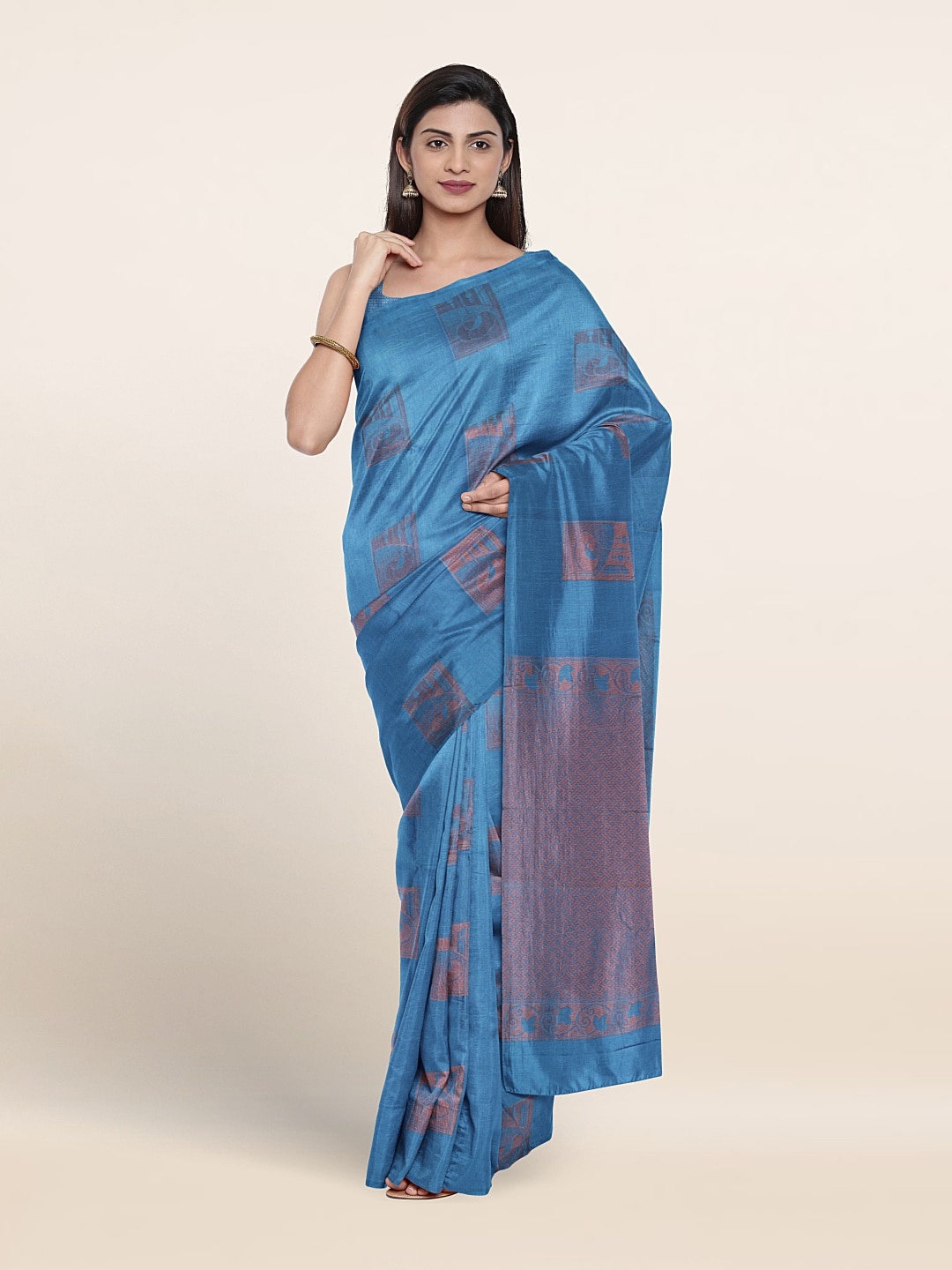 

Pothys Ethnic Motifs Woven Design Zari Pure Silk Saree, Blue