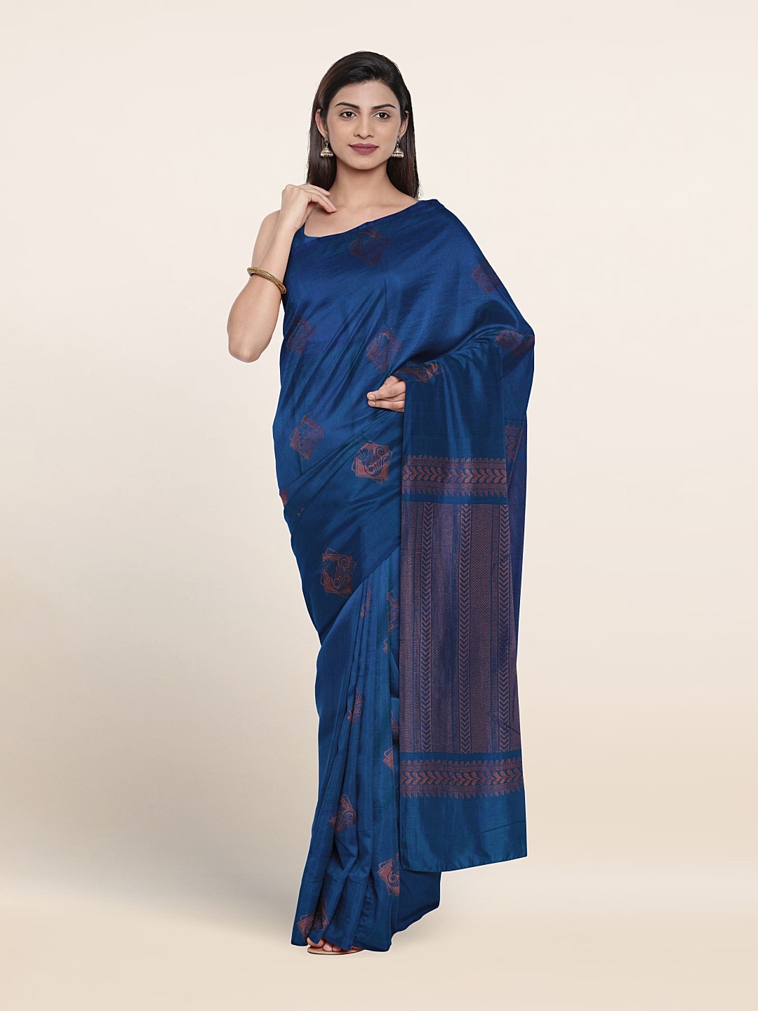 

Pothys Ethnic Motifs Woven Design Silk Cotton Saree, Blue