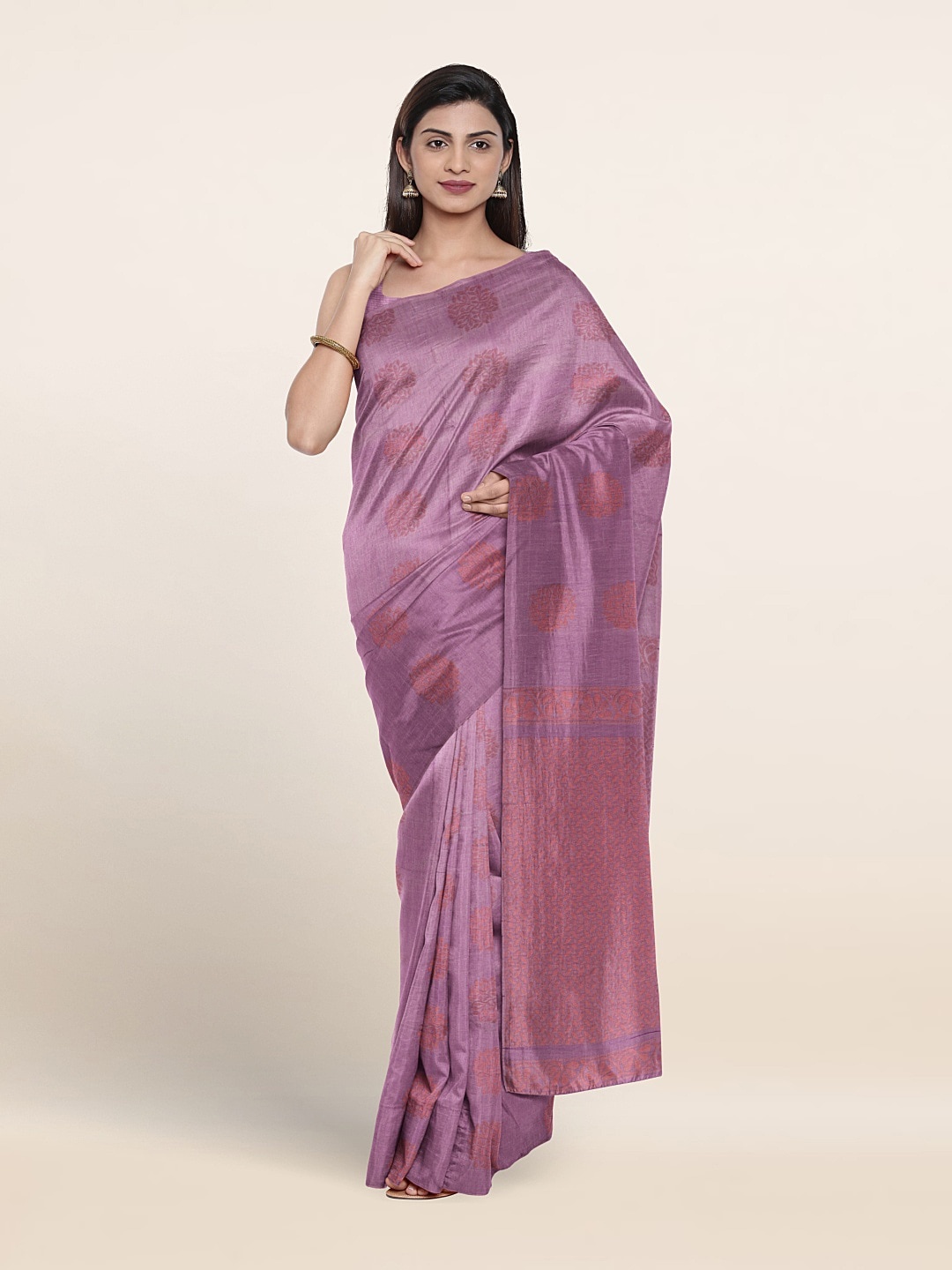 

Pothys Ethnic Motifs Woven Design Silk Cotton Saree, Lavender