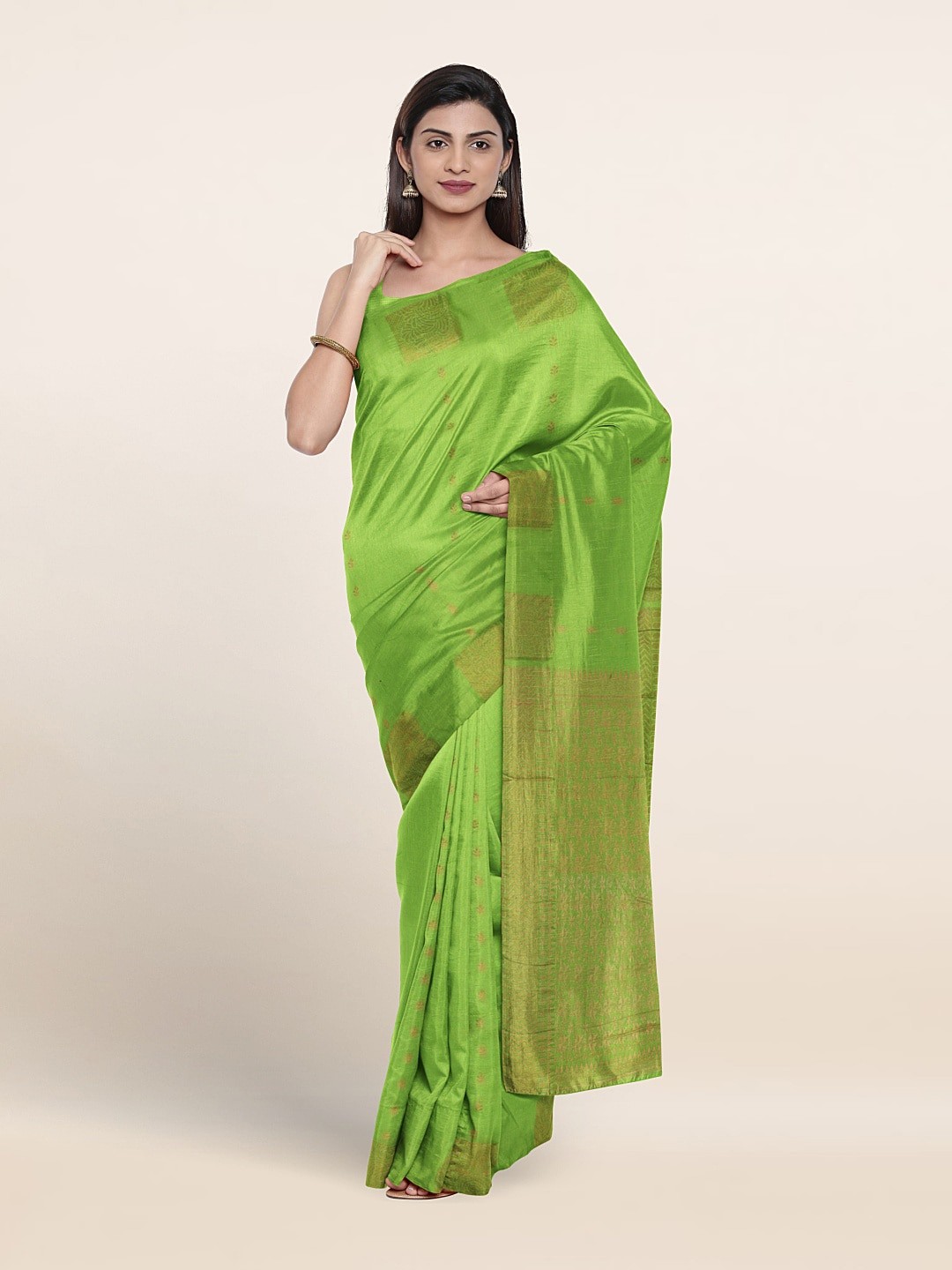 

Pothys Ethnic Motifs Woven Design Zari Silk Cotton Saree, Green