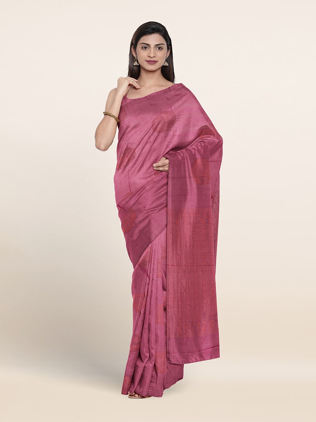 

Pothys Ethnic Motifs Woven Design Silk Cotton Saree, Pink