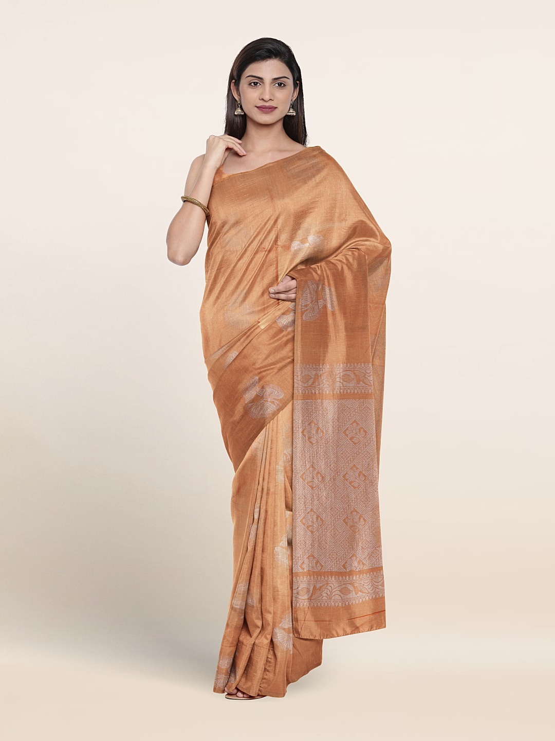 

Pothys Ethnic Motifs Woven Design Zari Pure Silk Saree, Peach