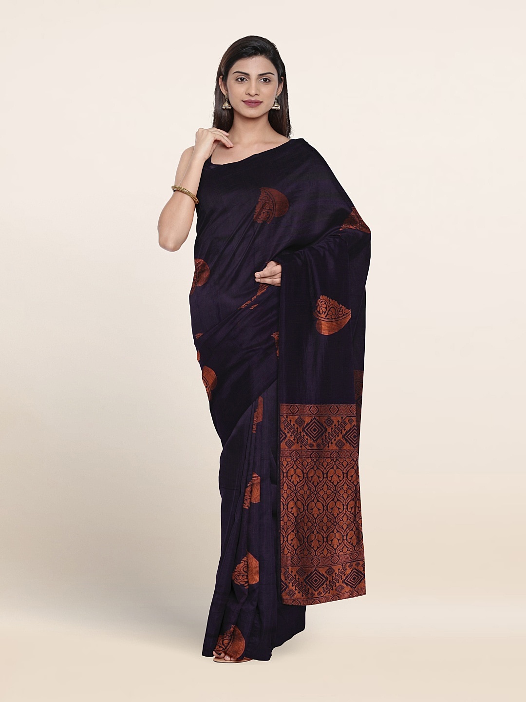 

Pothys Ethnic Motifs Woven Design Zari Silk Cotton Saree, Navy blue