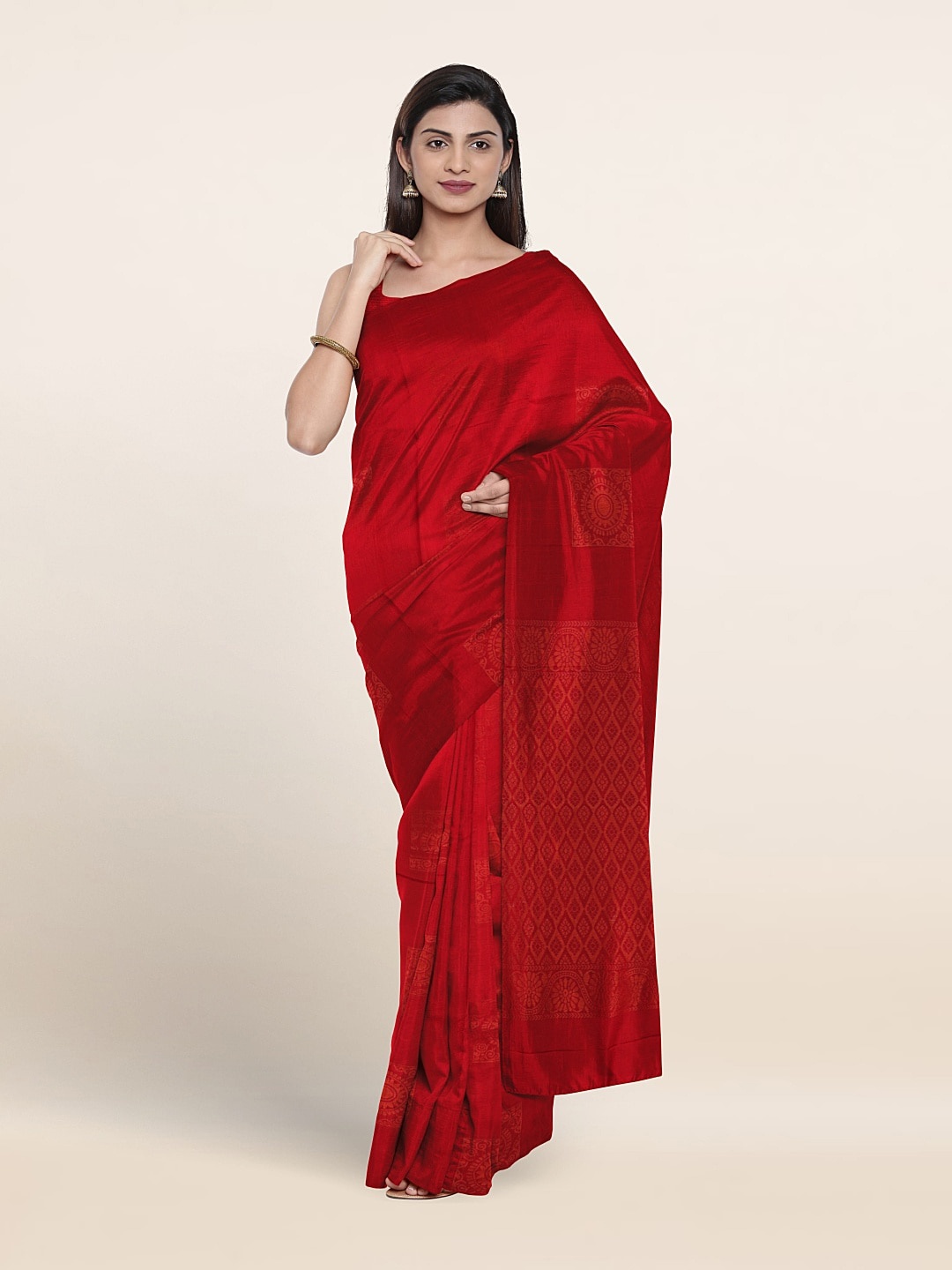 

Pothys Ethnic Motifs Woven Design Silk Cotton Saree, Red