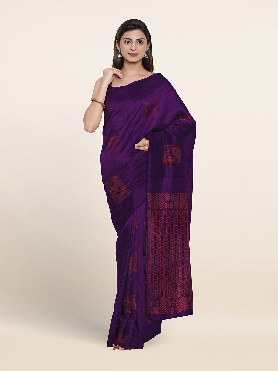 

Pothys Geometric Motif Woven Design Zari Pure Silk Saree, Violet