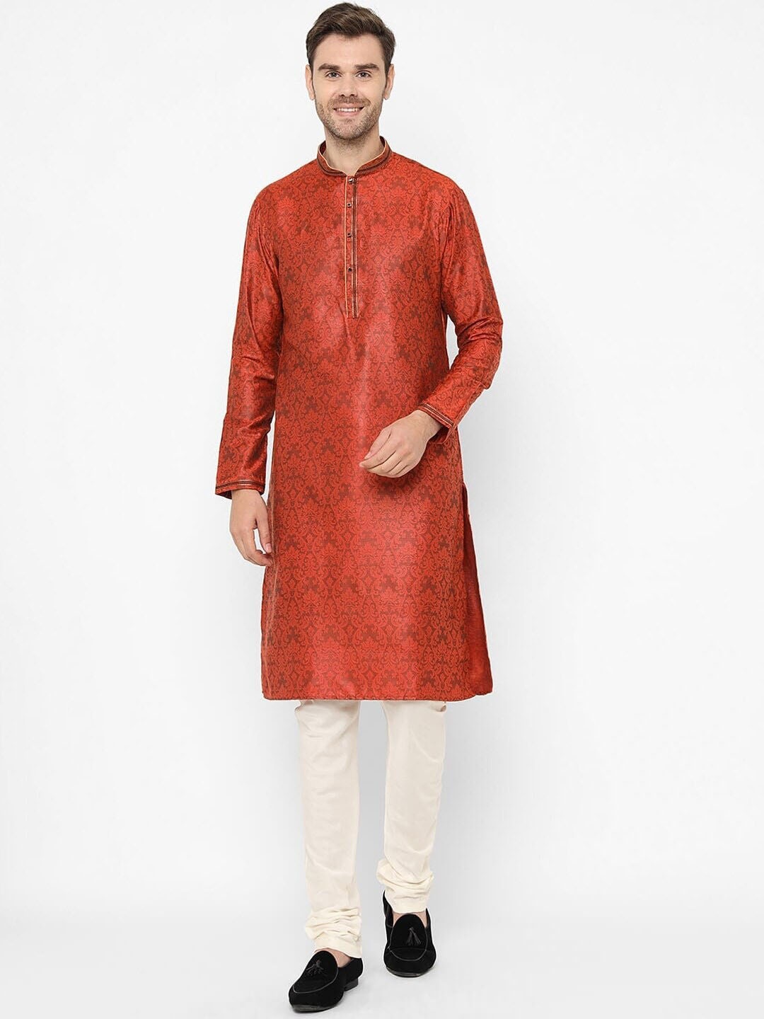 

Chitwan Mohan Woven Design Kurta With Churidar, Orange