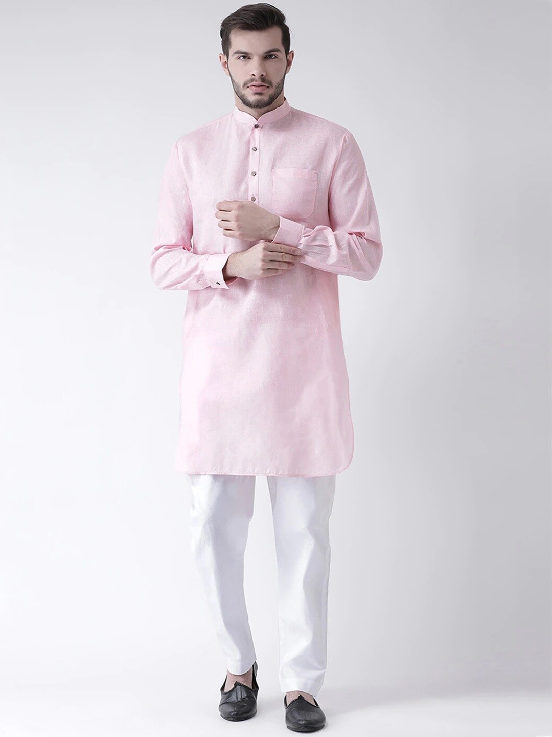 

Chitwan Mohan Men Mandarin Collar Kurta with Pyjamas, Pink
