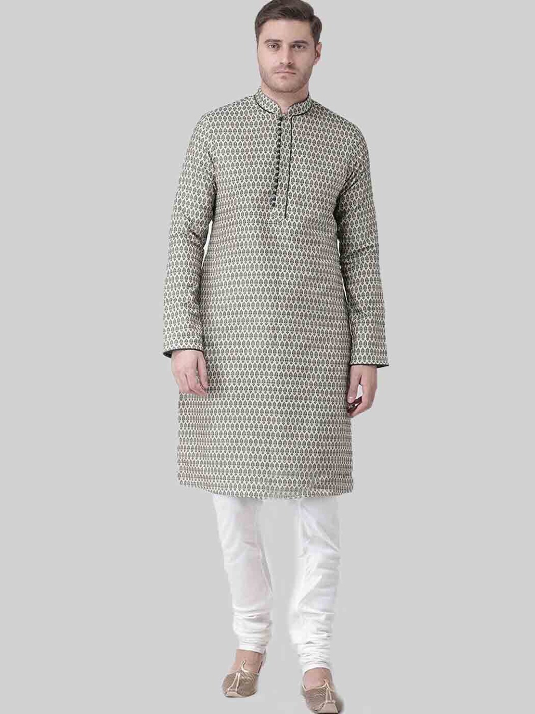 

Chitwan Mohan Men Ethnic Motifs Printed Kurta with Churidar, Green