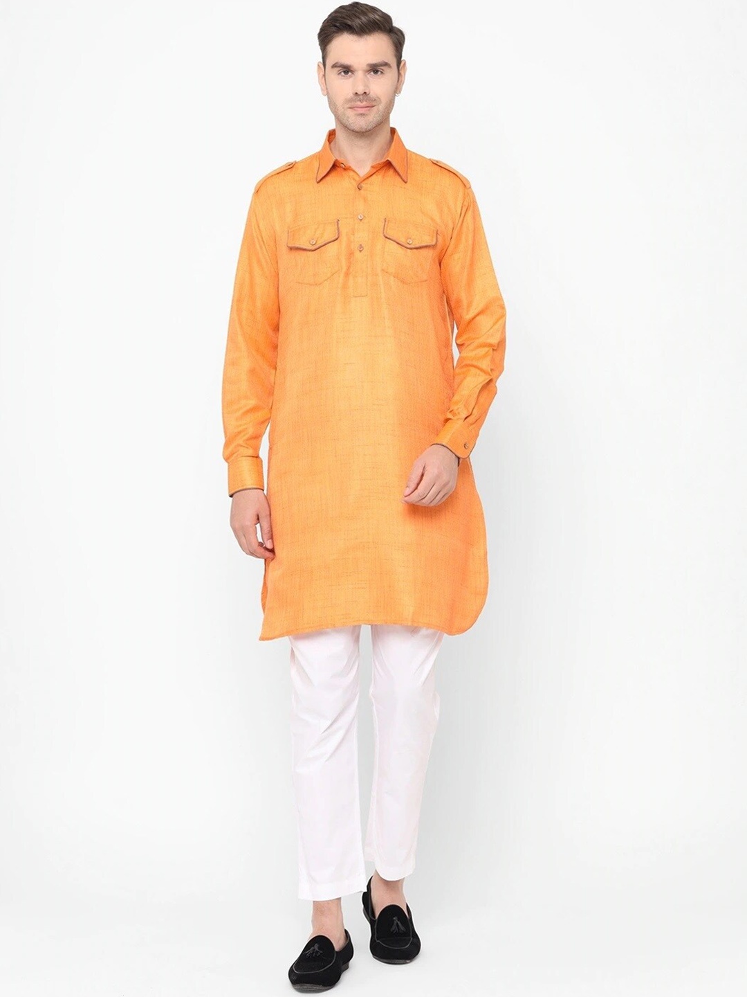 

Chitwan Mohan Pathani Kurta with Trousers, Orange