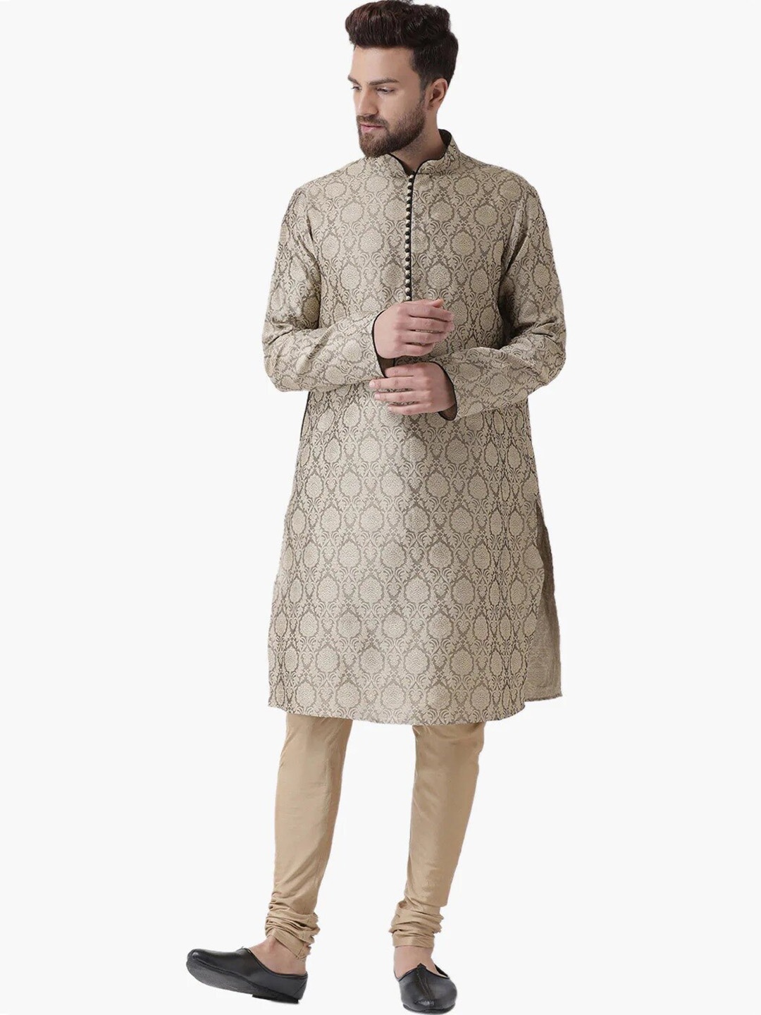 

Chitwan Mohan Floral Woven Design Dupion Silk Kurta with Pyjama Set, Khaki