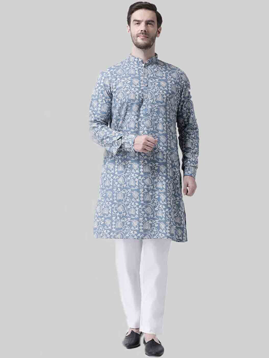 

Chitwan Mohan Floral Printed Pure Cotton Kurta With Trousers, Blue