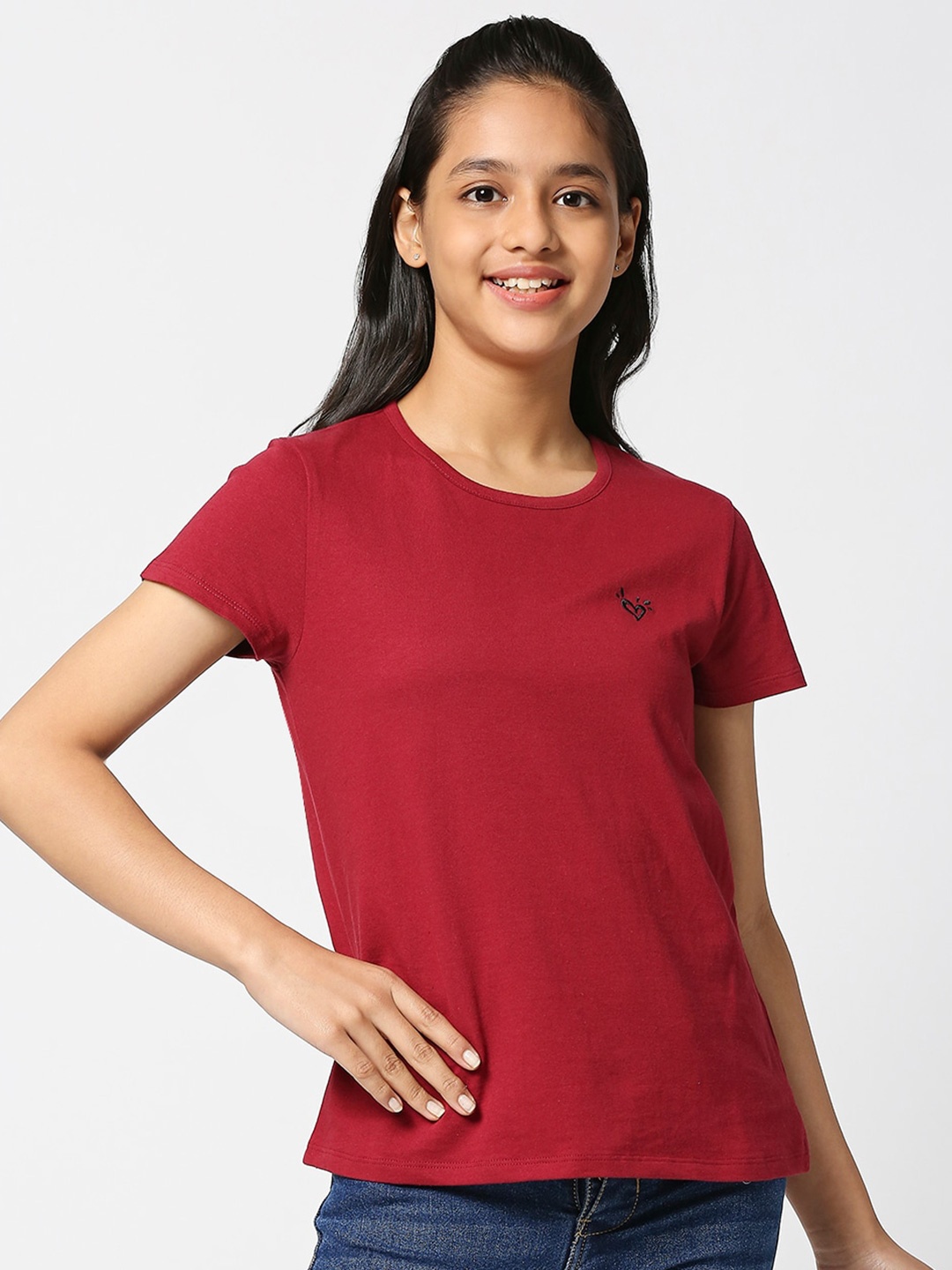 

JUSTICE Pure Cotton Round Neck Tshirt, Red