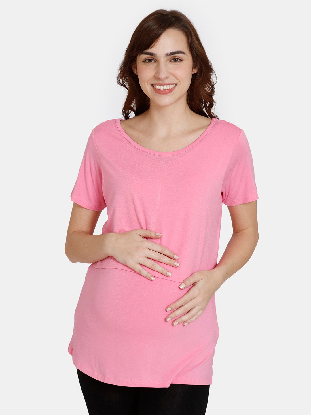 

Coucou by Zivame Half Zipper Short Sleeves Maternity Lounge T-shirt, Pink
