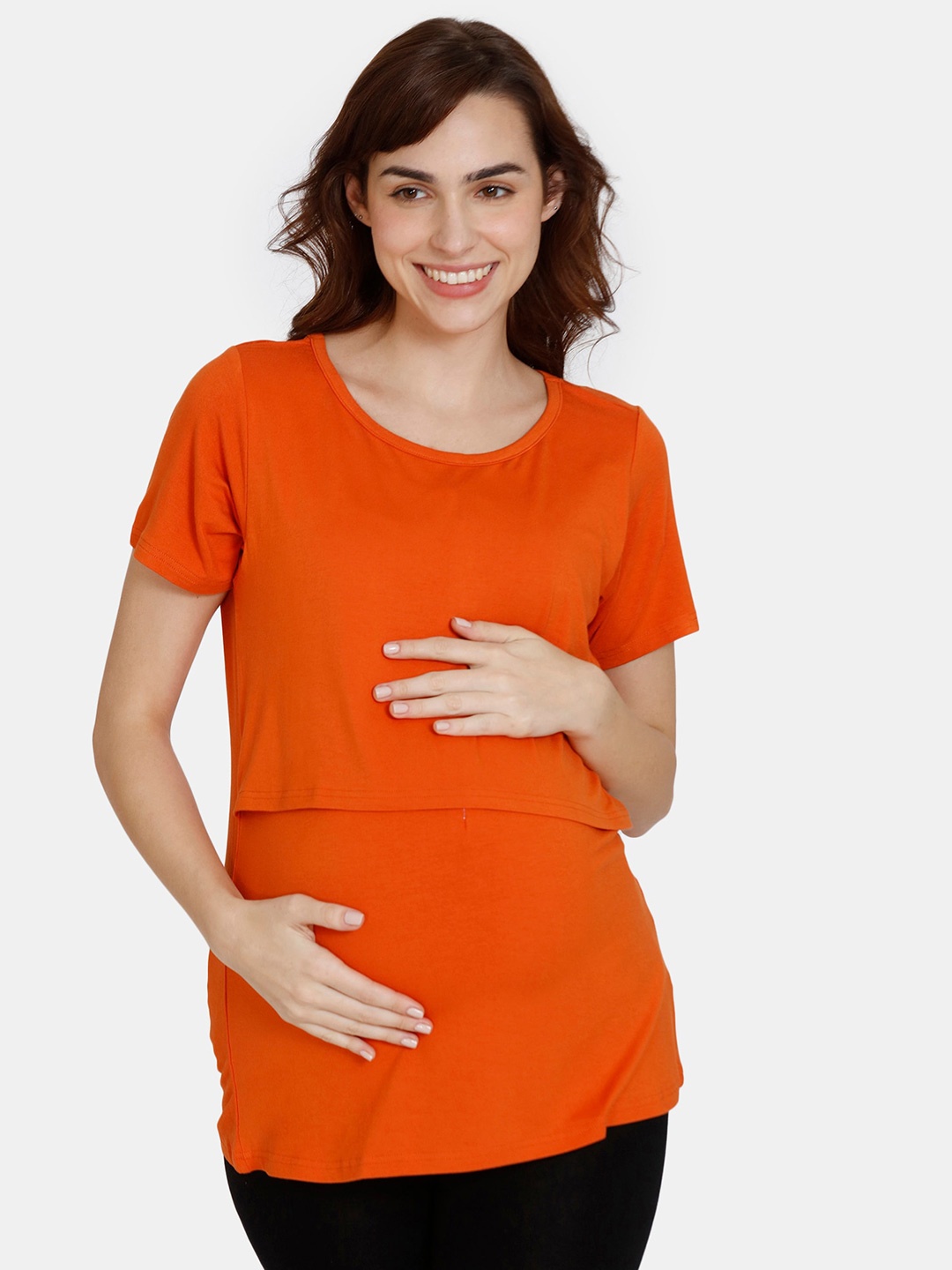 

Coucou by Zivame Round Neck Regular Fit Maternity Tshirt, Orange