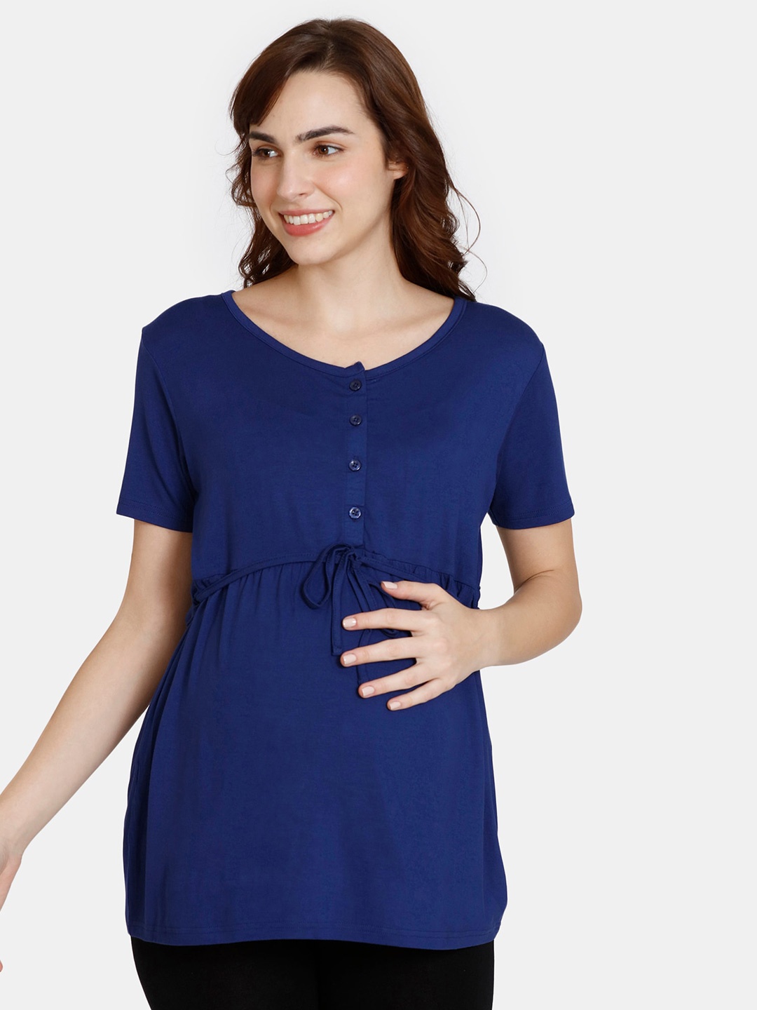 

Coucou by Zivame Button Closure Tie-Ups Short Sleeves Maternity Lounge T-shirt, Blue