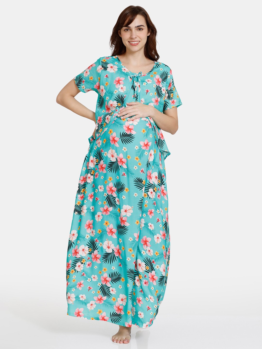 

Coucou by Zivame Floral Printed Maternity Maxi Nightdress, Green
