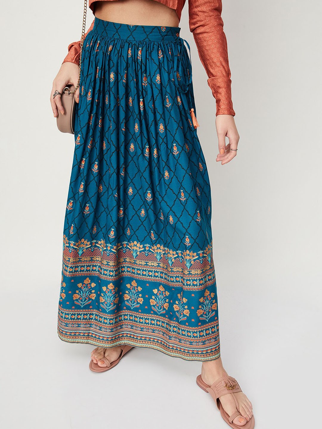 

max Printed Maxi Flared Skirts, Blue
