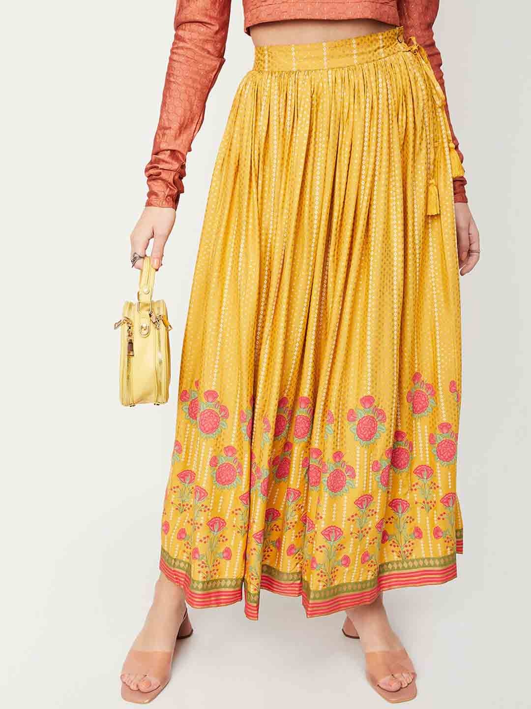 

max Printed Maxi Flared Skirts, Yellow