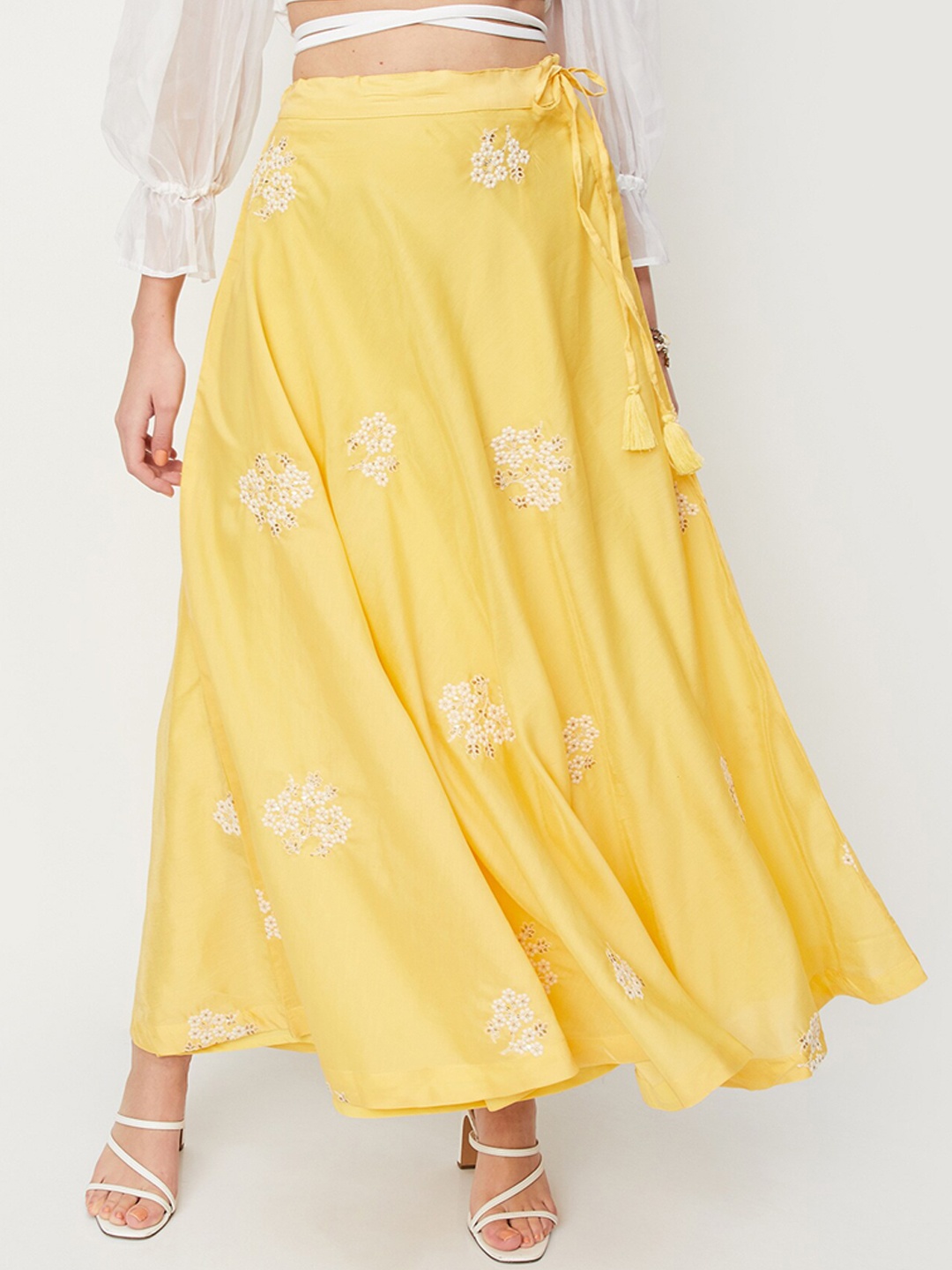 

max Floral Printed Maxi Flared Skirts, Yellow