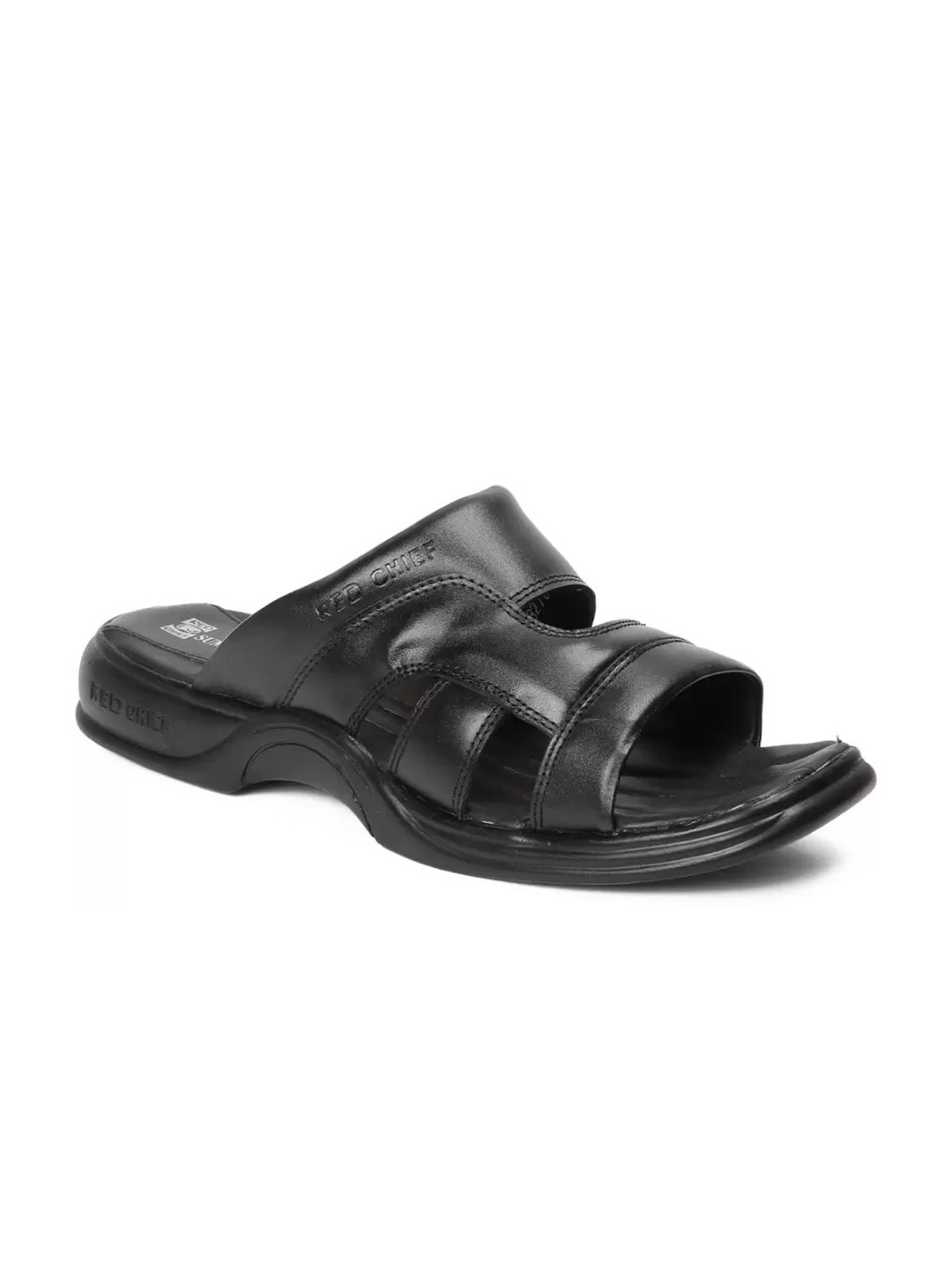 

Red Chief Men Leather Slip On Comfort Sandals, Black