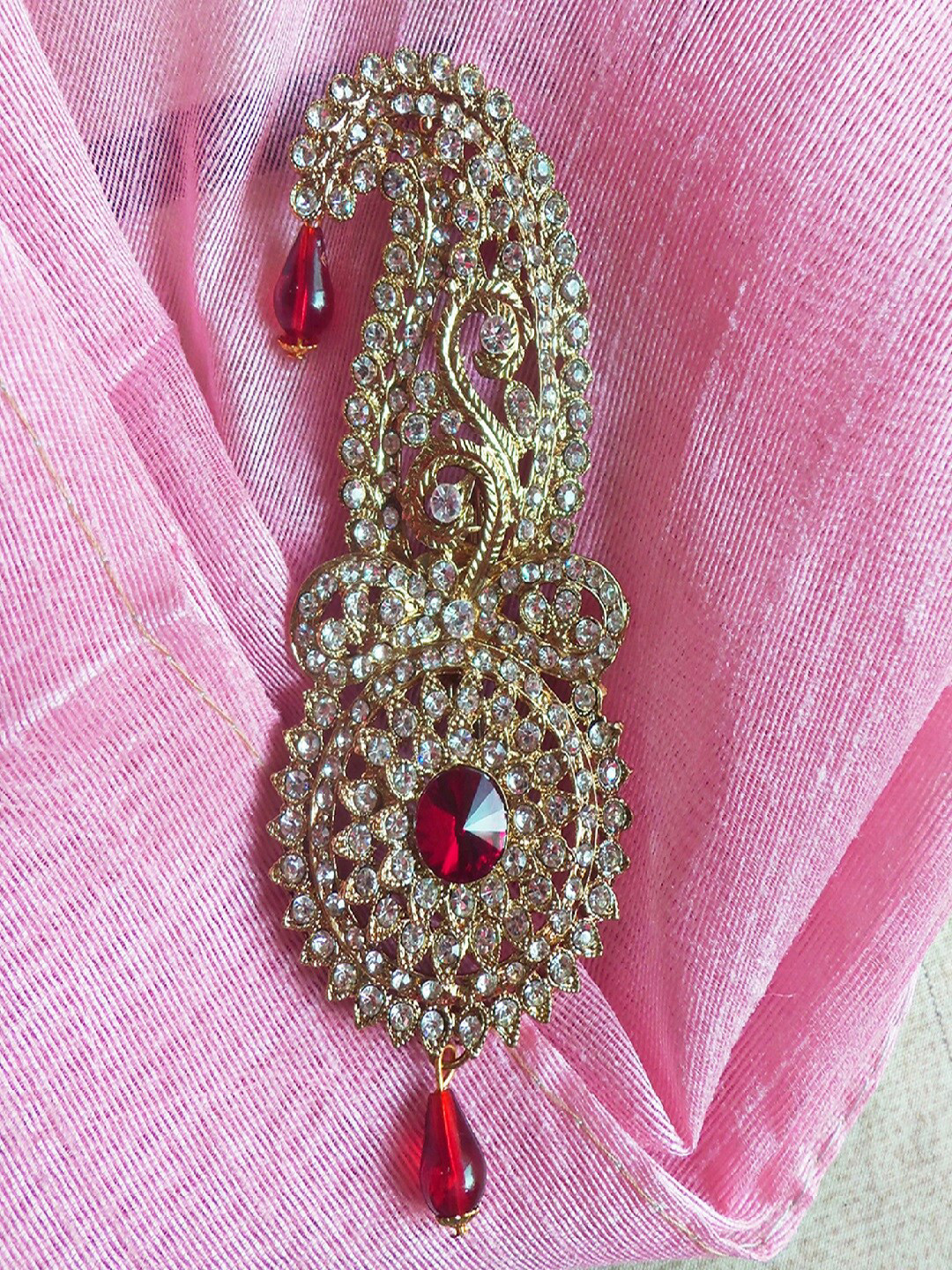 

Mahi Men Stone-Studded & Beaded Safa Kalangi Brooch, Gold