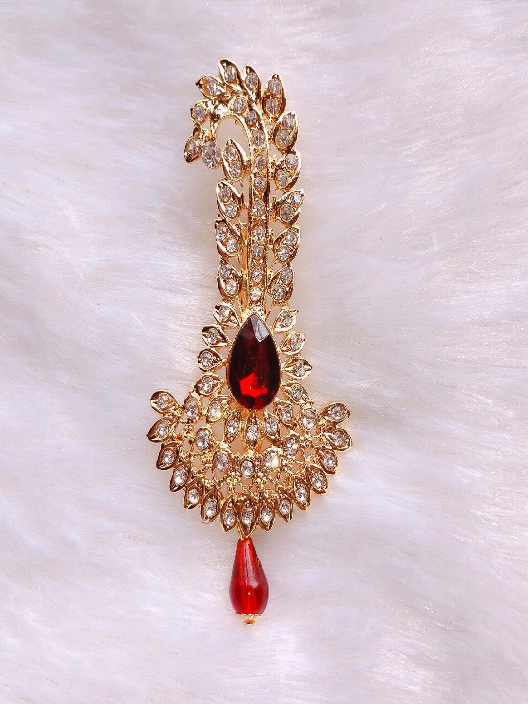 

Mahi Men Stone-Studded & Beaded Safa Kalangi Brooch, Gold