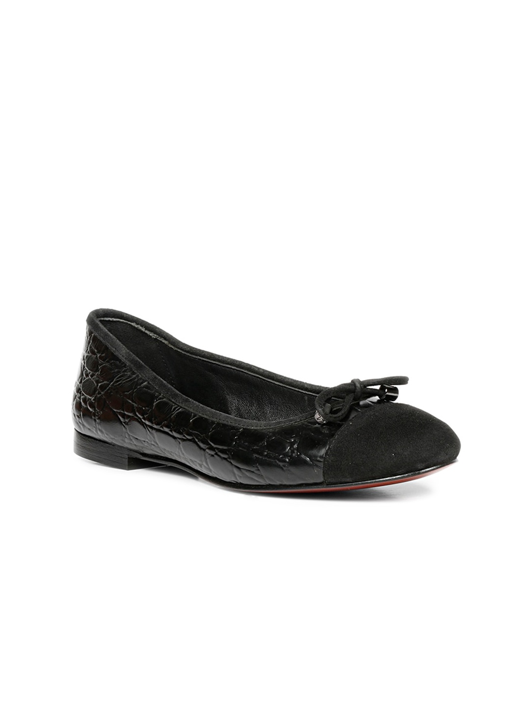 

Saint G Textured Bow Embellished Leather Ballerinas, Black