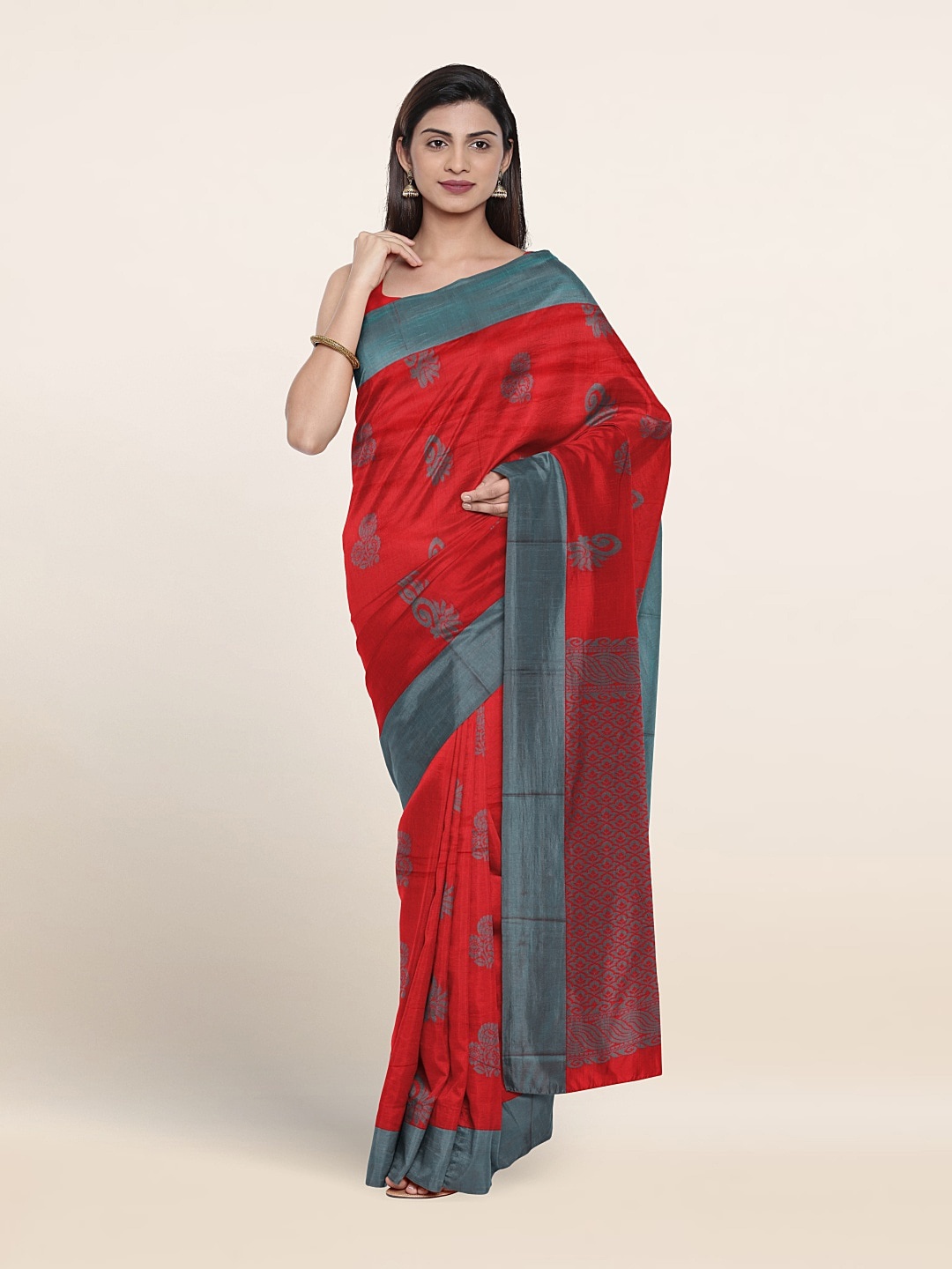 

Pothys Ethnic Motifs Woven Design Silk Cotton Saree, Red