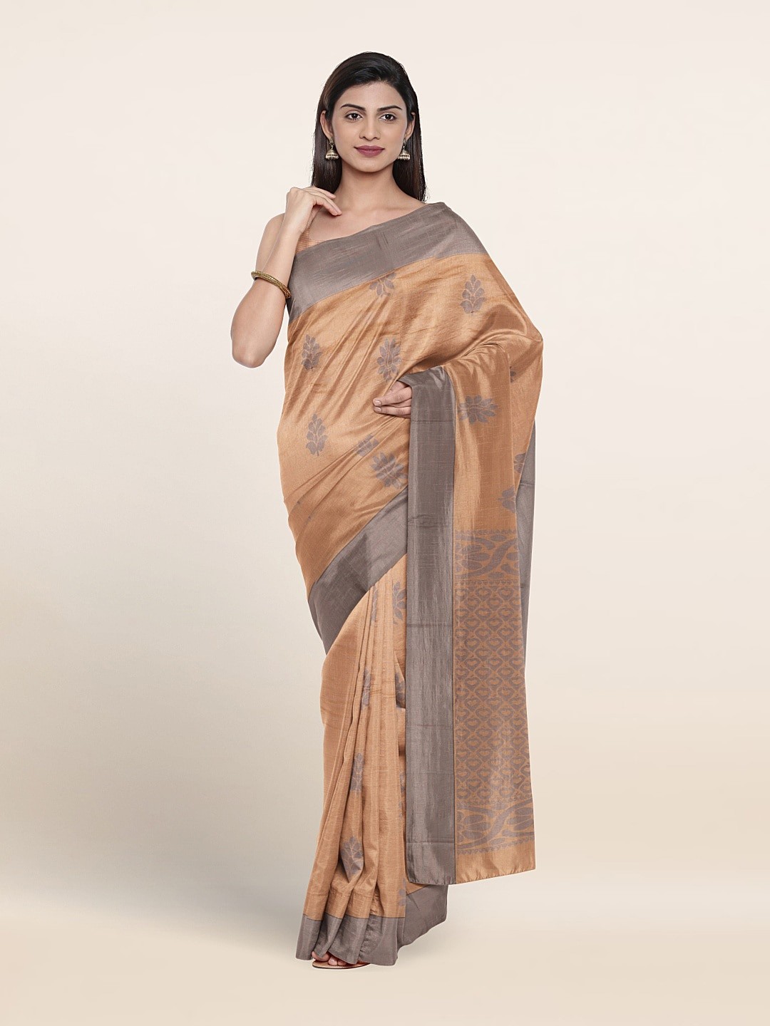 

Pothys Floral Woven Design Pure Silk Saree, Peach