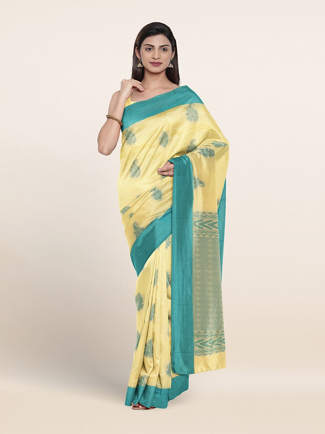 

Pothys Paisley Woven Design Pure Silk Saree, Cream