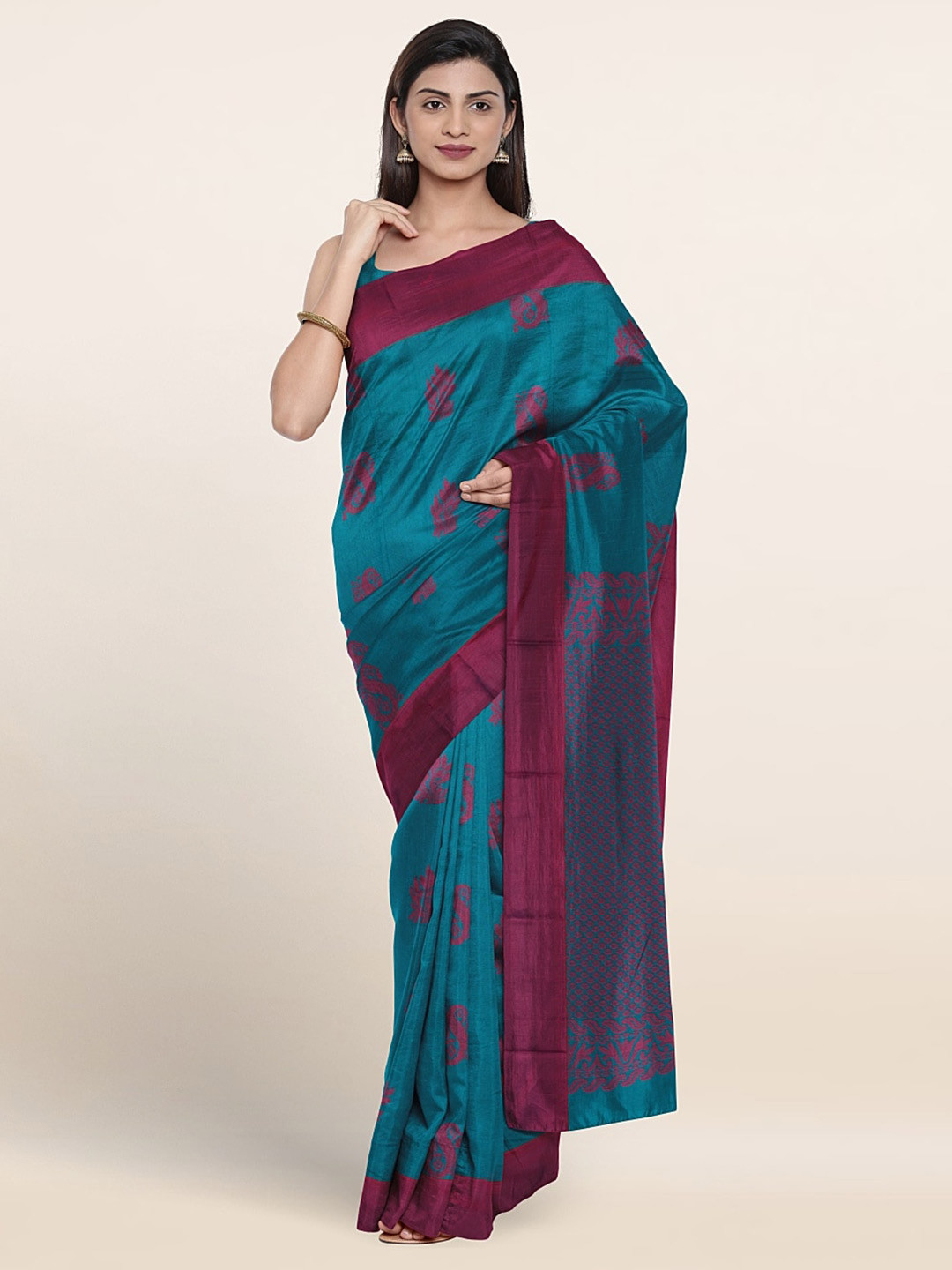 

Pothys Ethnic Motifs Woven Design Silk Cotton Saree, Blue