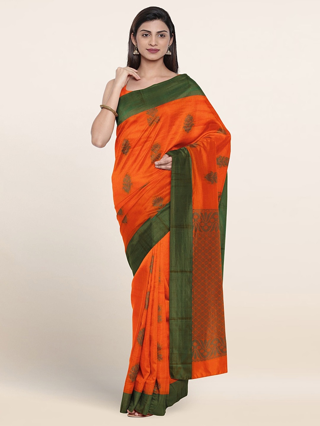 

Pothys Ethnic Motifs Woven Design Zari Silk Cotton Saree, Orange