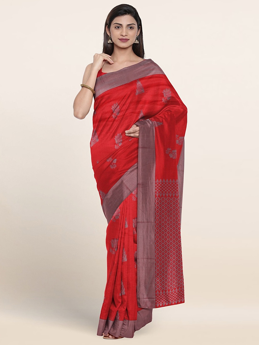 

Pothys Ethnic Motifs Woven Design Silk Cotton Saree, Red