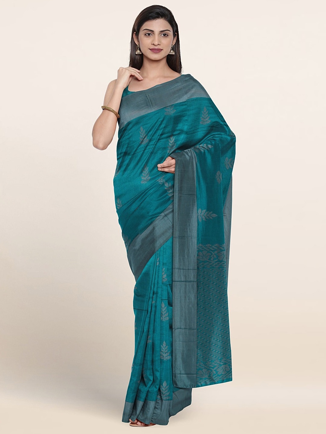 

Pothys Ethnic Motifs Woven Design Silk Cotton Saree, Teal