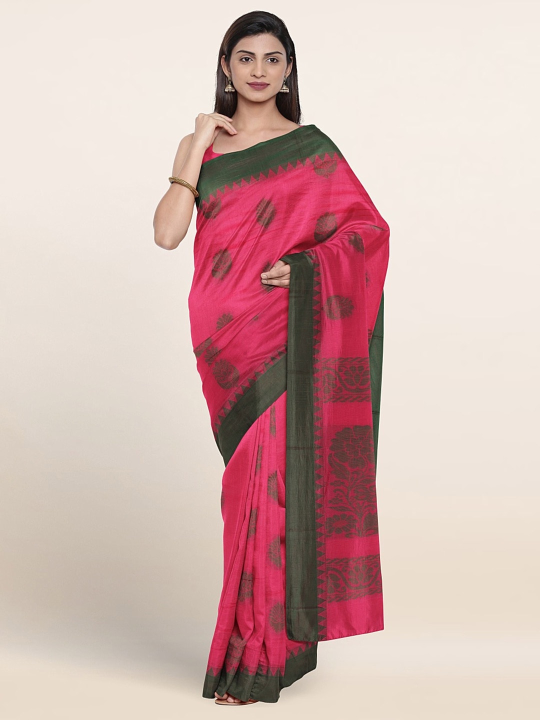 

Pothys Ethnic Motifs Woven Design Silk Cotton Saree, Pink