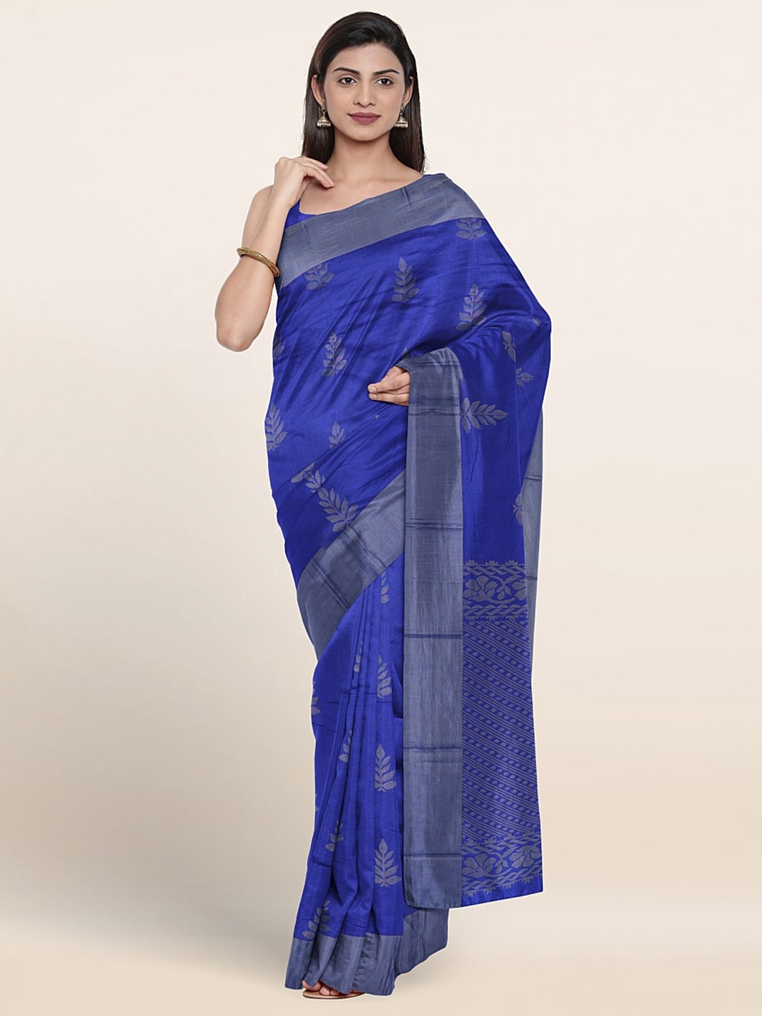 

Pothys Floral Woven Design Pure Silk Saree, Blue
