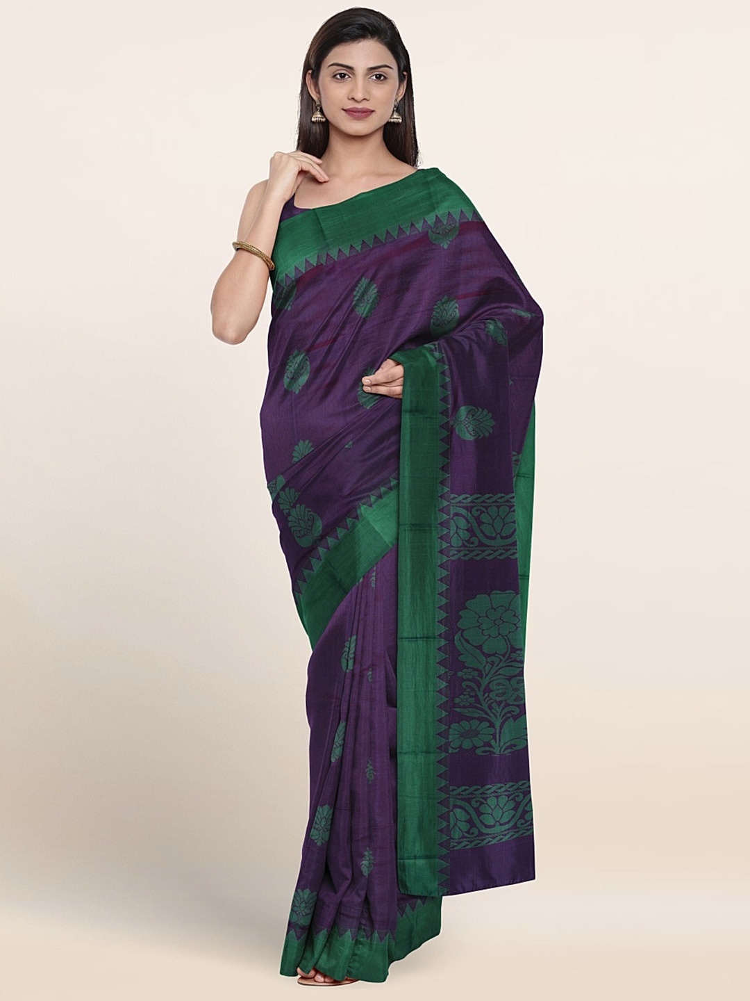 

Pothys Ethnic Motifs Woven Design Silk Cotton Saree, Violet