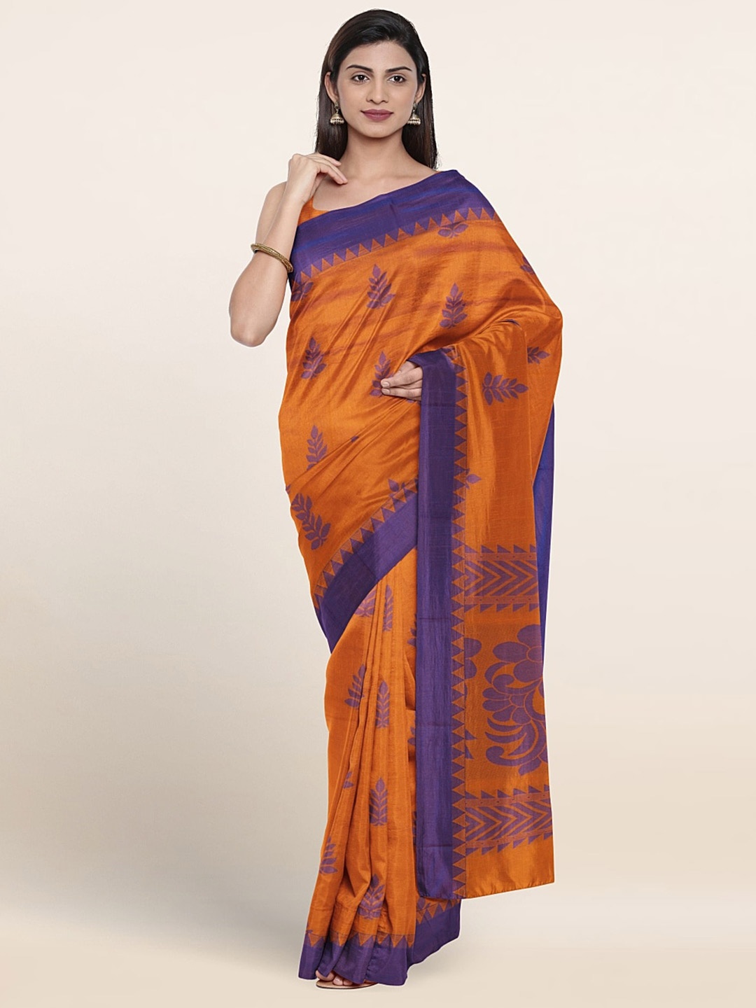 

Pothys Ethnic Motifs Woven Design Zari Silk Cotton Saree, Orange