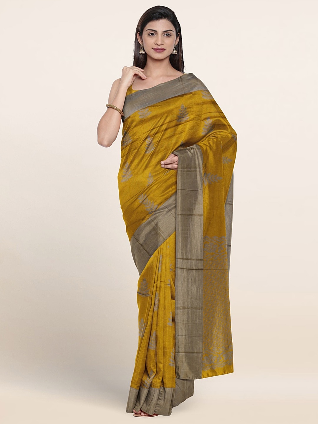 

Pothys Ethnic Motifs Woven Design Silk Cotton Saree, Mustard