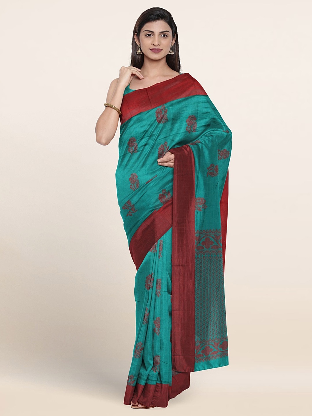 

Pothys Ethnic Motifs Woven Design Silk Cotton Saree, Green