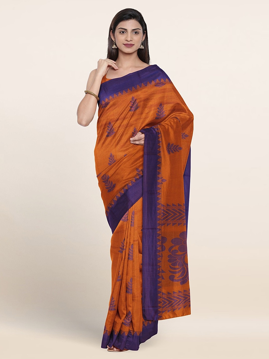 

Pothys Ethnic Motifs Woven Design Silk Cotton Saree, Orange